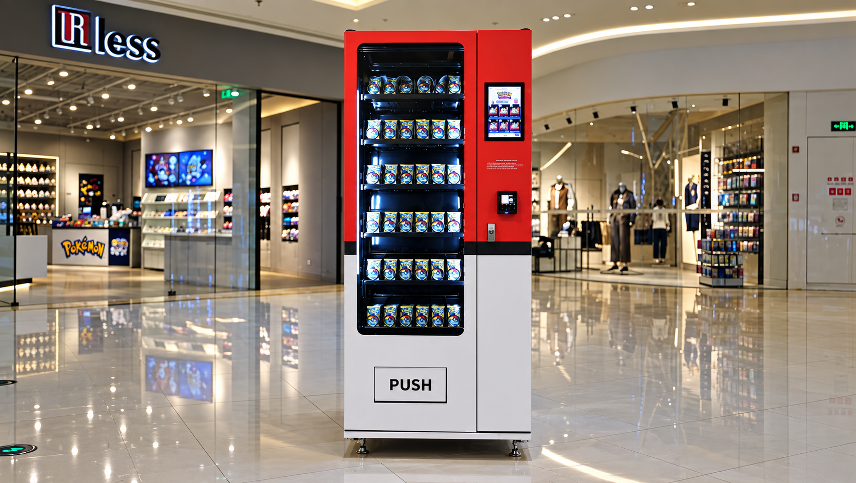 The Chase Chest automated Poké Ball trading card vending kiosk